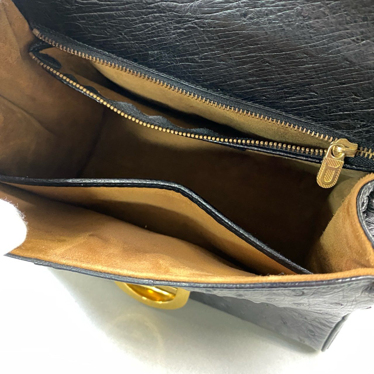 AL8 【美品】DELVAUX デルヴォー ブリヨン オーストリッチ ハンドバッグ ショルダーバッグ ブラック オーストリッチ 2way レディース 鞄k02i