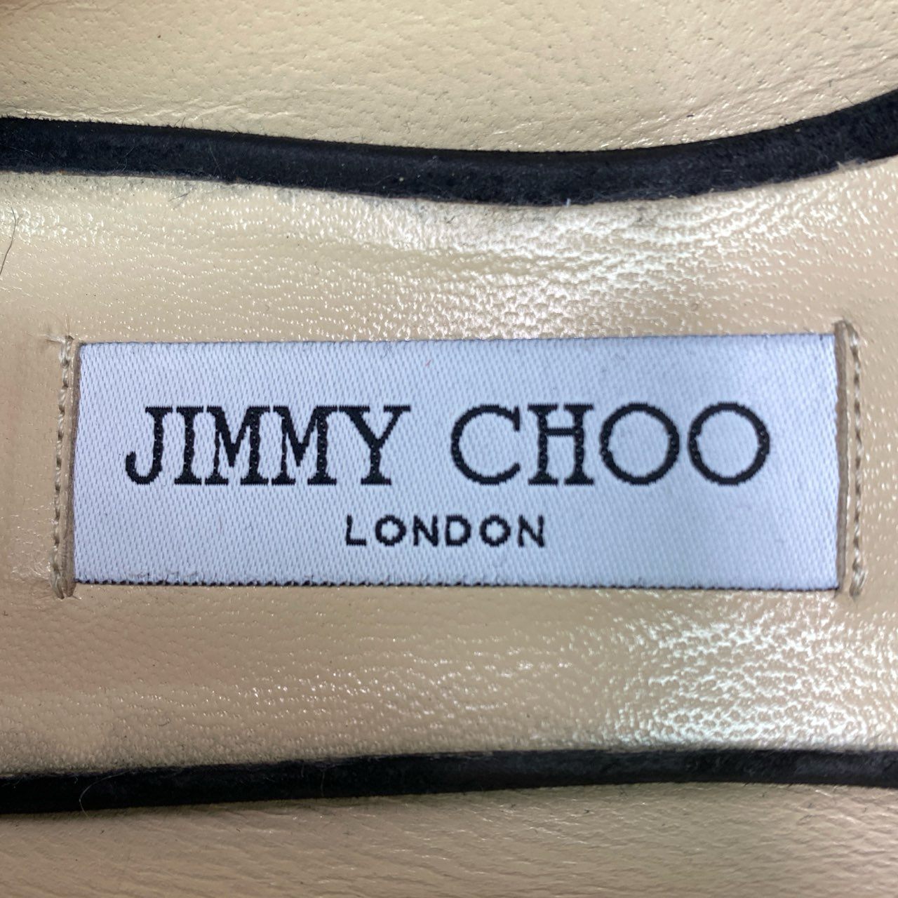 6k5 JIMMY CHOO ジミーチュウ ロゴテープリボン フラットシューズ フラットパンプス サイズ37 ブラック スウェード レディース 女性用 靴