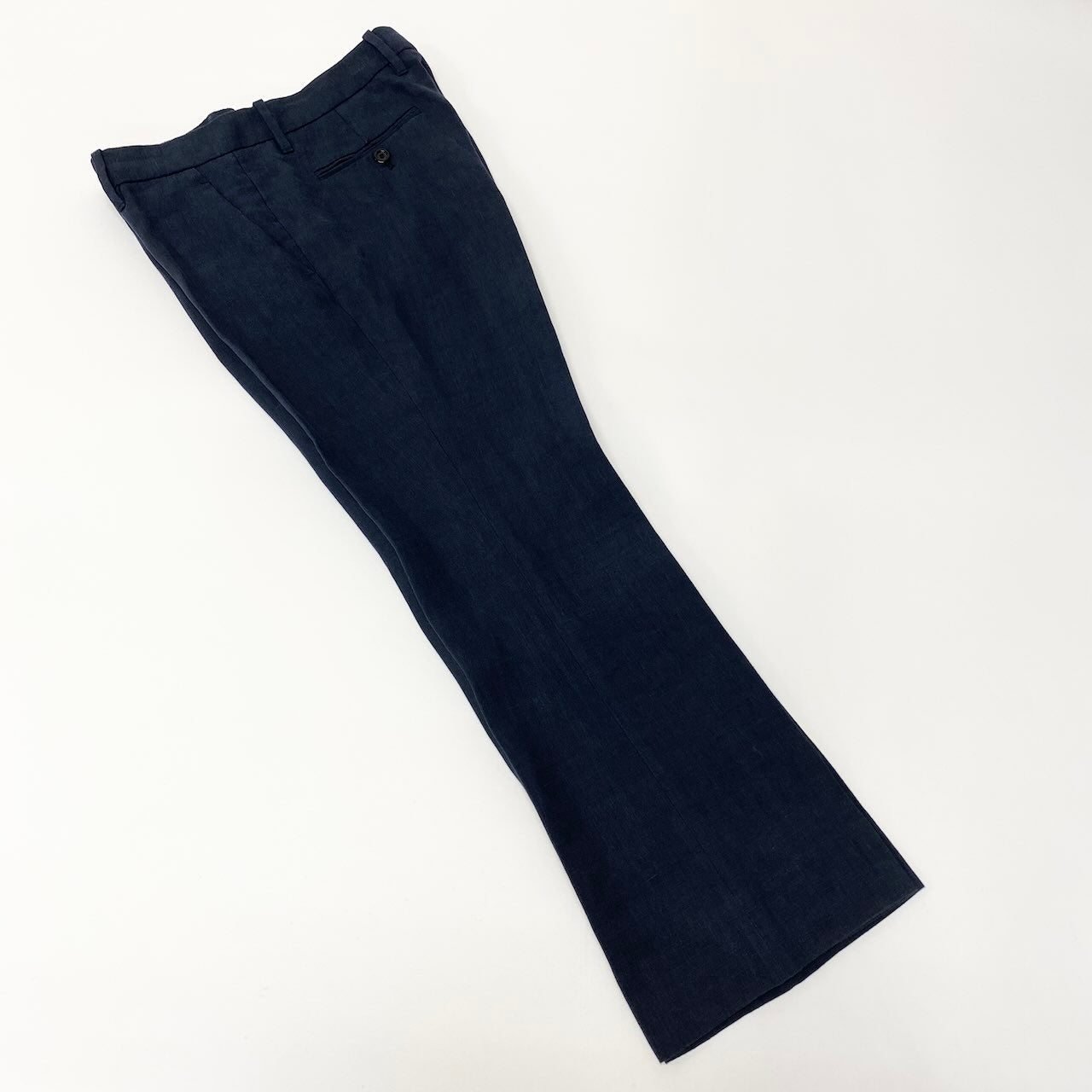 64d15 GUCCI グッチ リネンパンツ スラックスパンツ イタリア製 ストレート ボトムス サイズ42 ネイビー メンズ 紳士服u02t