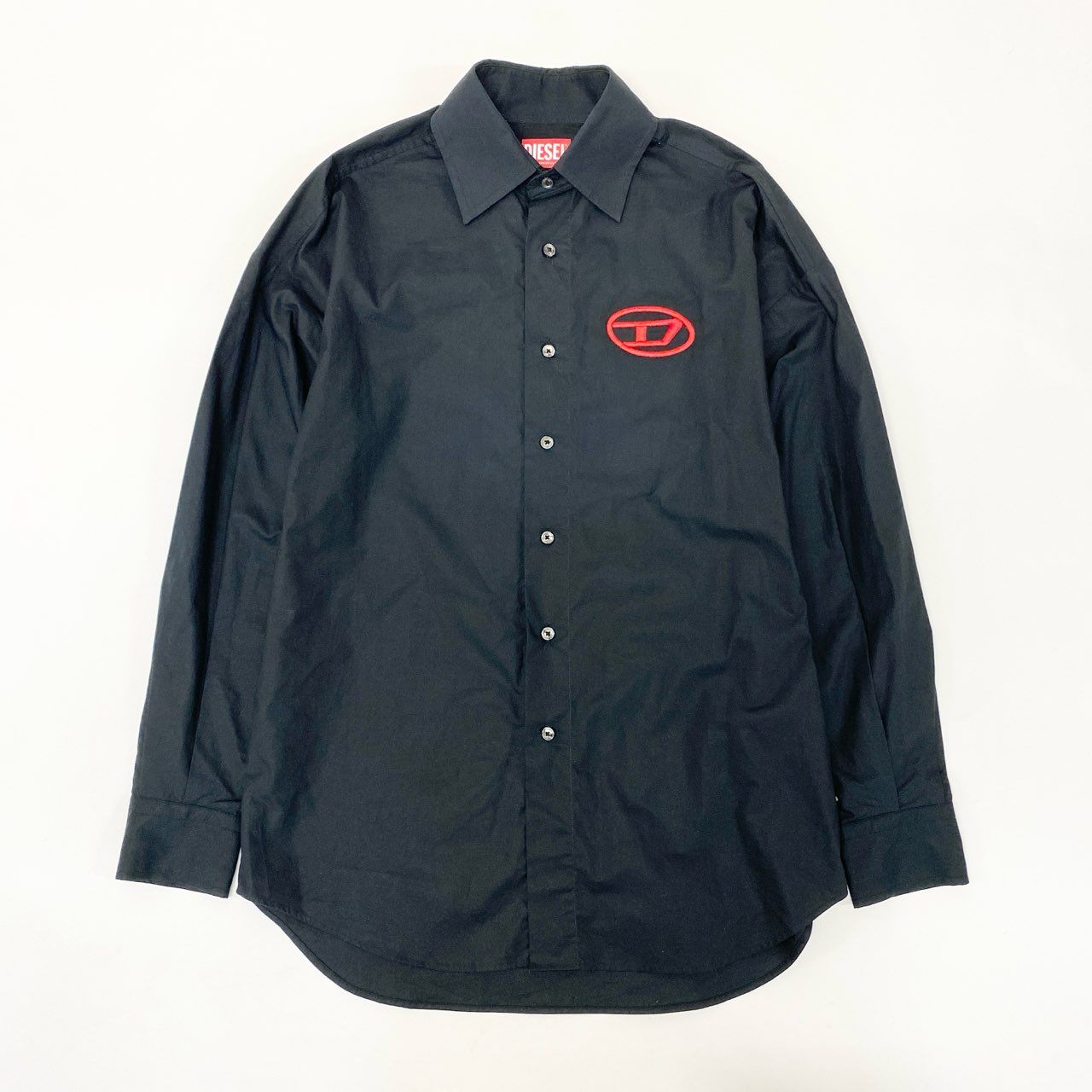 61h24 《美品》 DIESEL ディーゼル オーバルＤ 長袖シャツ ブラウス トップス S-DOU-PLAIN サイズ40 ブラック コットン レディースu02t