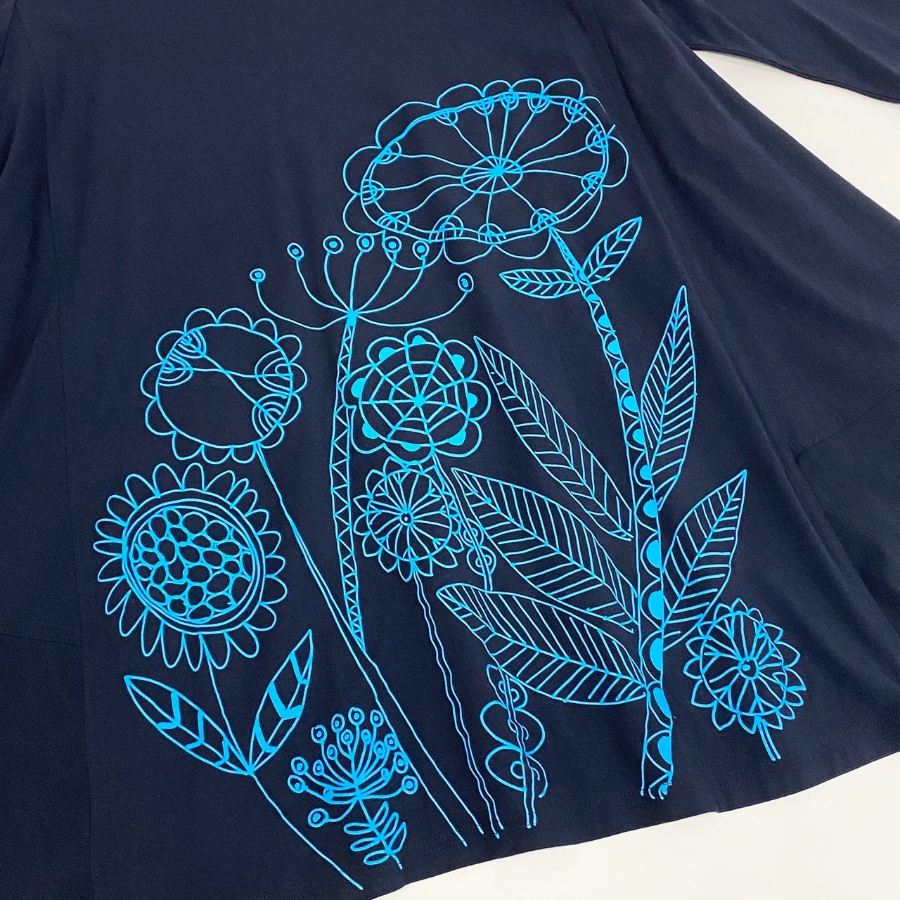 64k19 TOKUKO 1er VOL トクコプルミエヴォル 7分袖ワンピース フレアワンピース ハイネック 花柄 メッシュ切替 レディース 女性用 9 ネイビーu02t