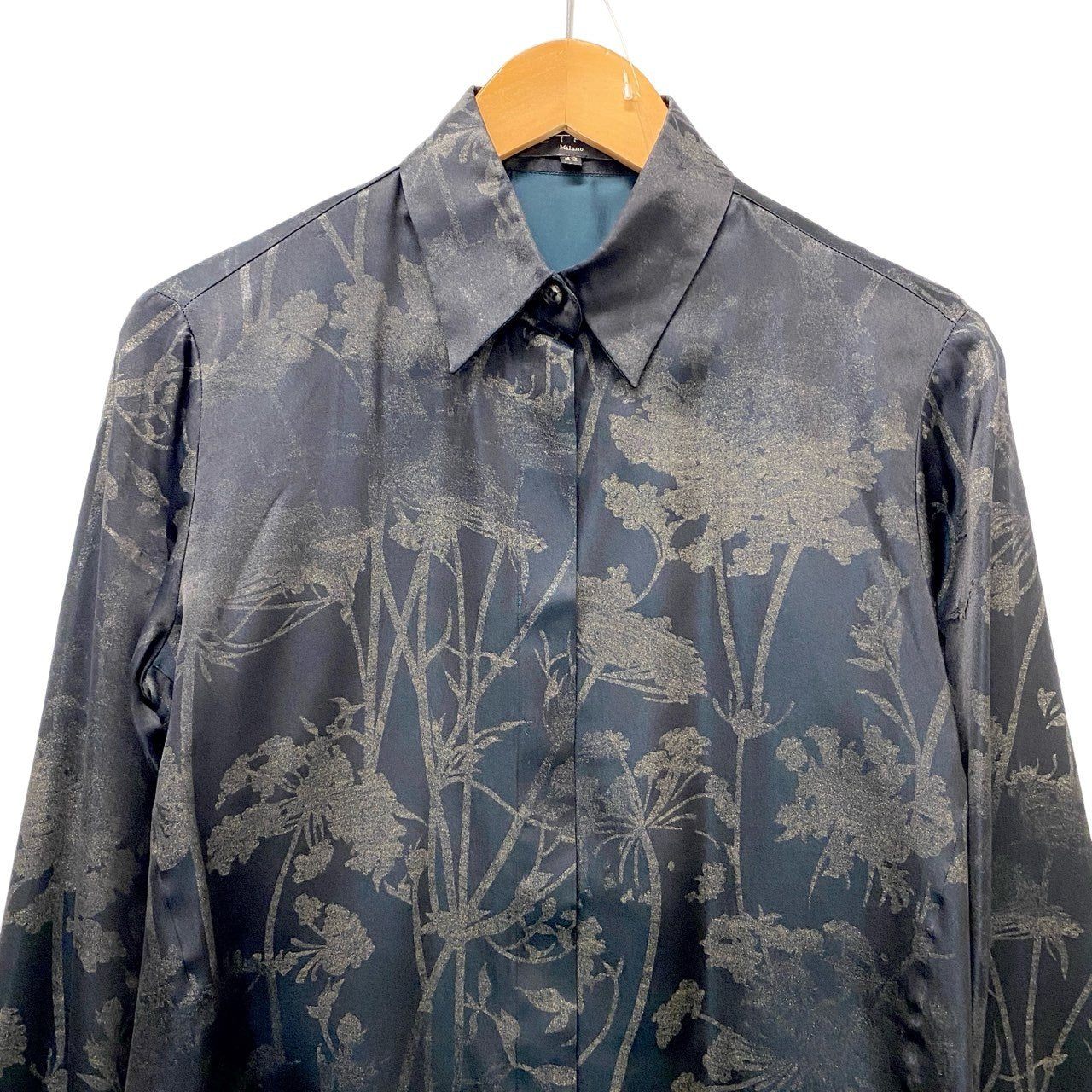 14c3 ETRO エトロ ロングスリーブシャツ フラワープリント 花柄 シルクブレンド レディース 女性服 イタリア製 42 ブラックu02t