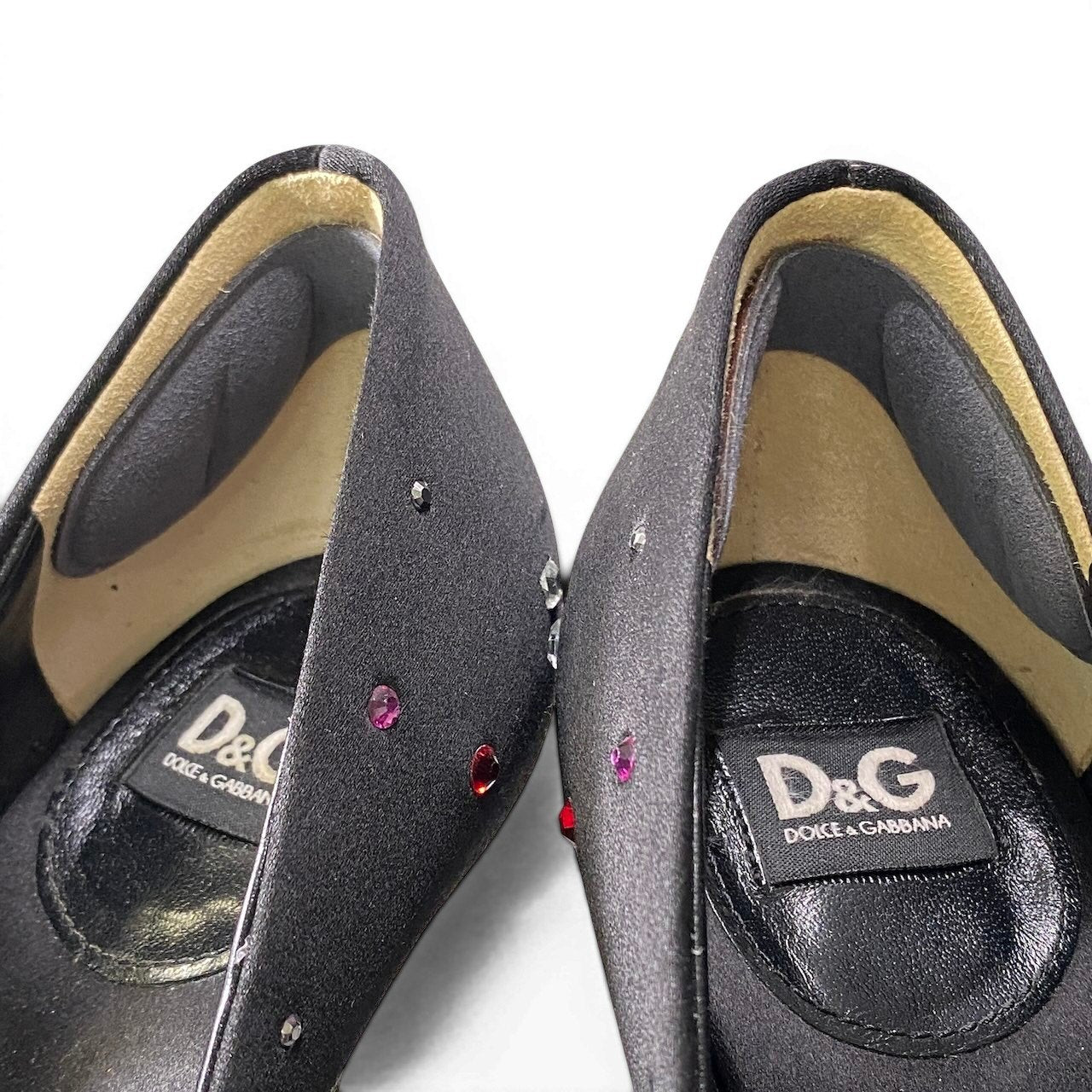 e8 D&G DOLCE&GABBANA ドルチェ＆ガッバーナ ラインストーン パンプス サイズ37 1/2 ブラック サテン レディース シューズk02i
