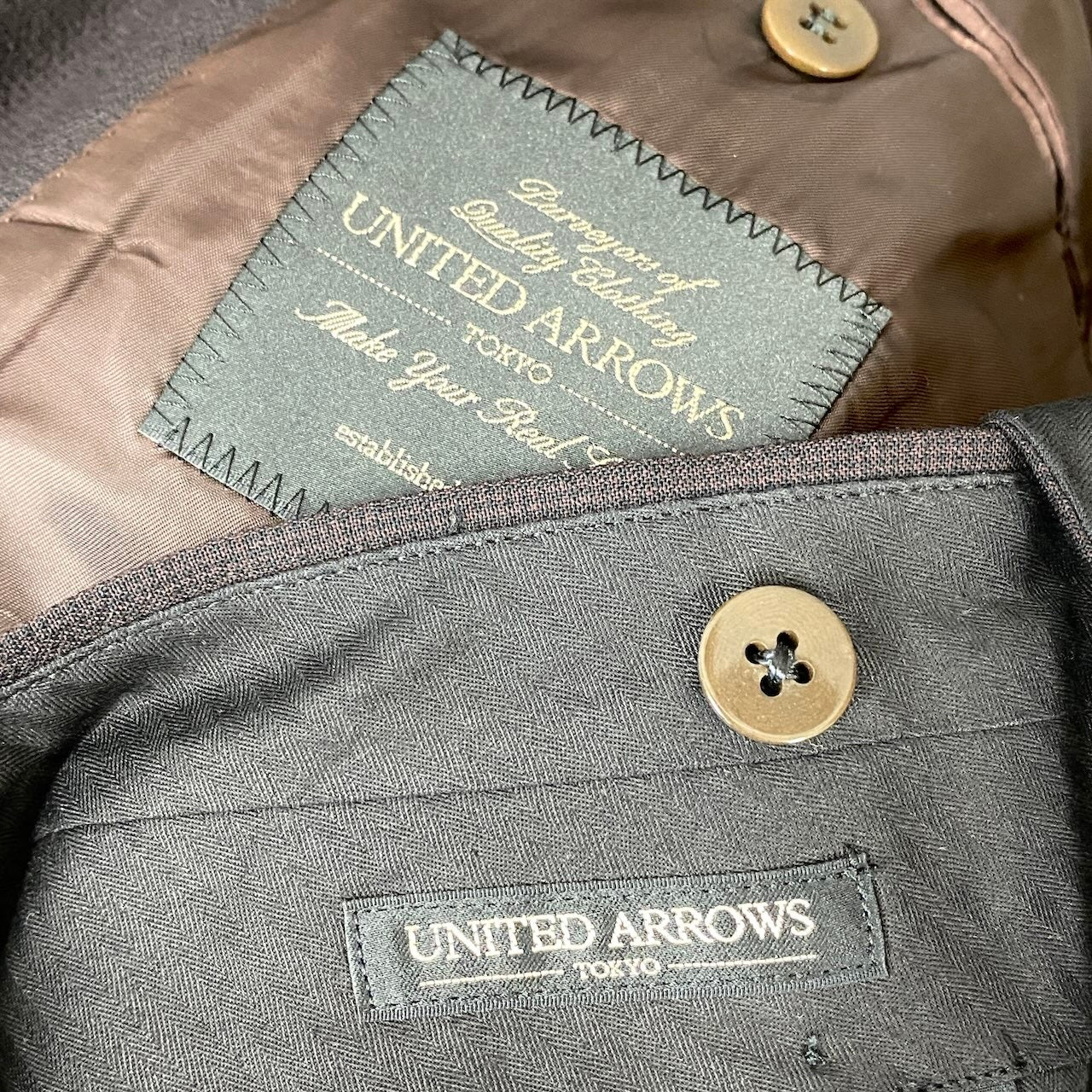20f16 UNITED ARROWS ユナイテッドアローズ セットアップスーツ シングル 2B テーラードジャケット スラックスパンツ サイズ46 ブラウン系 メンズ 紳士服u02t