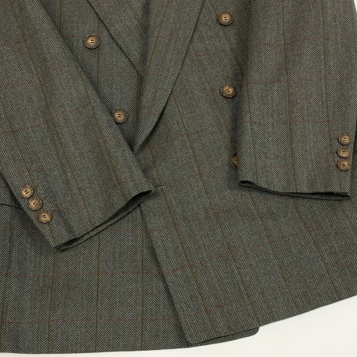 78f2 dunhill ダンヒル CUSTOM MADE ダブルブレスト テーラードジャケット ピークドラペル チェック柄 グレー系 メンズ 紳士服o07t