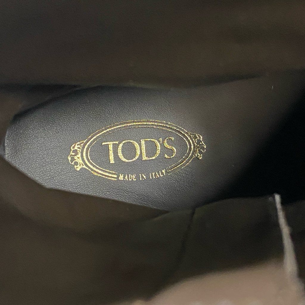 11i10 《美品》 TOD'S トッズ イタリア製 チャンキーヒール ショートブーツ サイドジップ シューズ ベルト 40 ベージュ スエード レザー