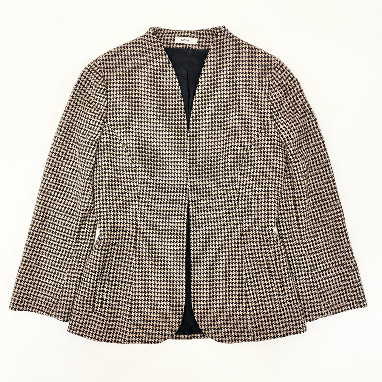 23i17 《極美品》 LARDINI ラルディーニ テーラードジャケット ノーカラージャケット ハウンドトゥース サイズ38 ブラウン レディースu02t