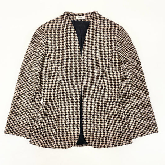 23i17 《極美品》 LARDINI ラルディーニ テーラードジャケット ノーカラージャケット ハウンドトゥース サイズ38 ブラウン レディースu02t
