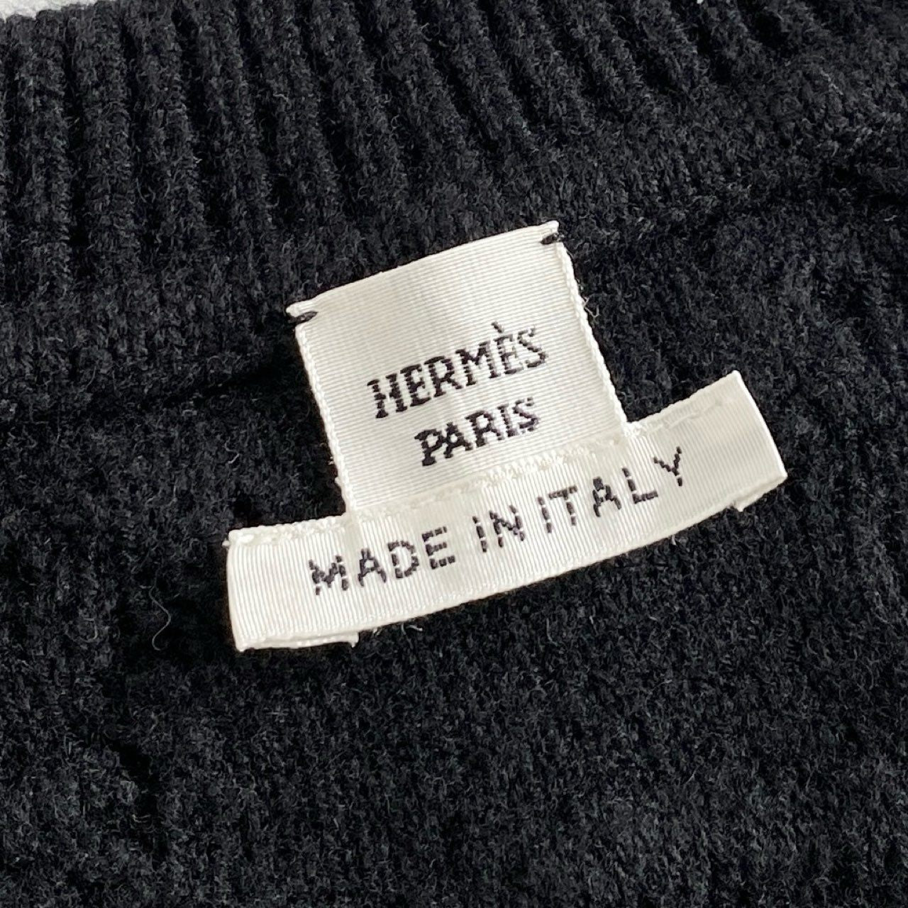 88i27 HERMES エルメス イタリア製 Vネック 長袖ニットワンピース シェーヌダンクル ロング 34 ブラック ウール カシミヤ