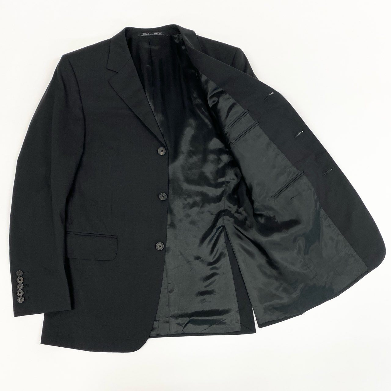 65i29 イタリア製 GUCCI グッチ シングルスーツ セットアップ ビジネス サイズ48 ブラック ウールポリウレタン メンズ オールドk02i
