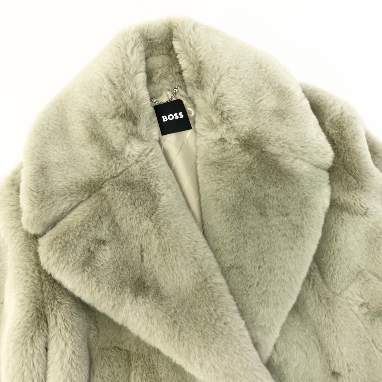 43e11 【美品】HUGO BOSS ヒューゴボス フェイクファージャケット ジャケットコート アウター 36サイズ ベージュ ポリエステル100％ レディース 女性用u02t