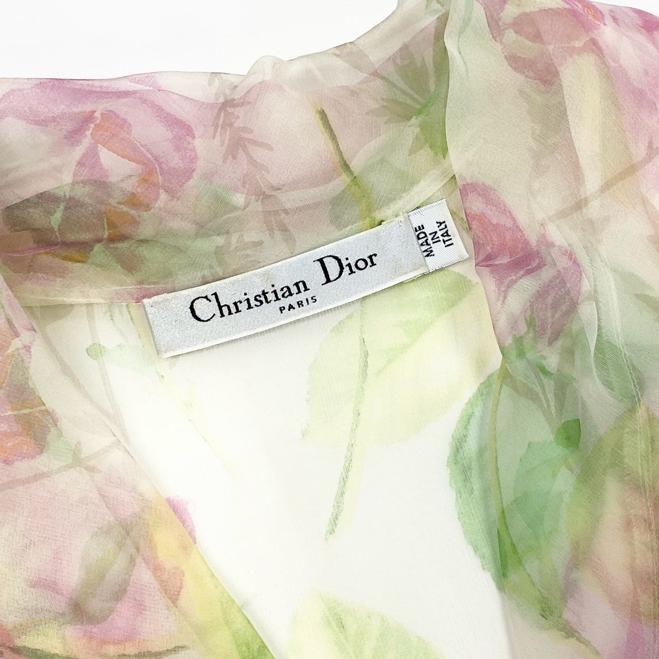 Ed9 Christian Dior クリスチャンディオール シアー素材 花柄シルクブラウス 半袖ブラウス サイズ40 マルチカラー レディースta1
