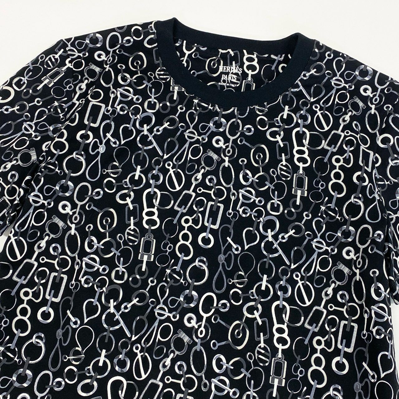 5L23 【新品保管品】HERMES エルメス 23AW Do Re Boucles T-shirt 半袖Tシャツ 総柄 3H4624DR 36サイズ ブラック コットン100％ レディースo07t