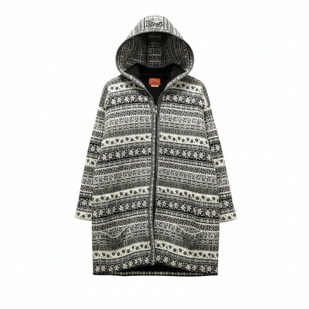 74e18 KENZO jungle ケンゾー フーディーニットロングカーディガン パーカー キルティング 花柄 総柄 Mサイズ グレー系 レディース 女性用u02t