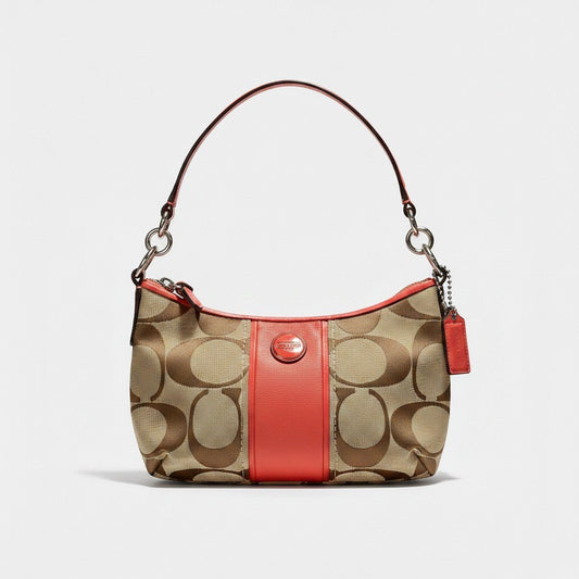 f12《美品》 COACH コーチ 2Way シグネチャー ワンハンドル バッグ Signature Top handle Bag F1321 / F23544 ピンク ベージュt18r