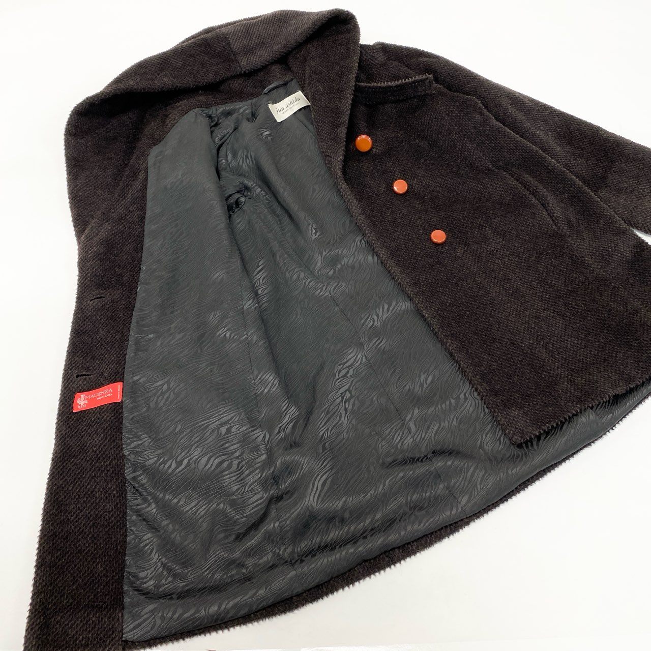 11k21 jun ashida ジュンアシダ イタリア製 フーデットコート ウールコート  PIACENZA ベビーラマ レディース 女性用 アウター 42 ブラウン系u02t