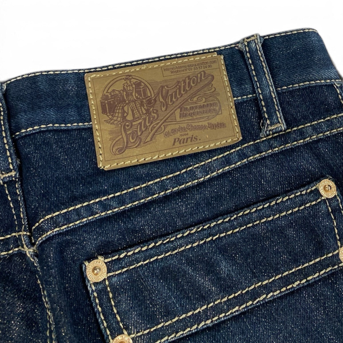Ei4 LOUIS VUITTON デニムパンツ ラメ 刺繍 34サイズ インディゴ レディース 女性用u02t