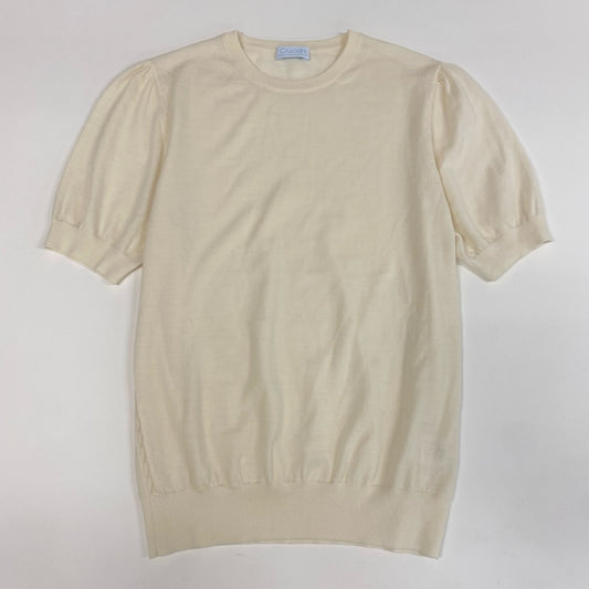 2j27 Cruciani クルチアーニ 半袖ニット ニットセーター クルーネック 薄手 ウール100％ 40サイズ アイボリー レディースu02t