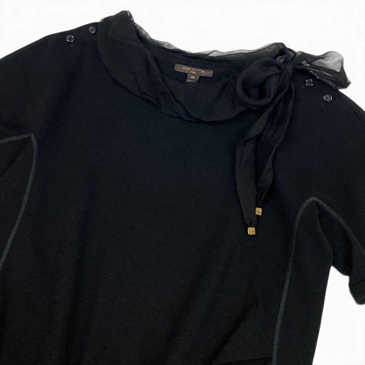 Ei4 【美品】 LOUIS VUITTON ルイヴィトン ショートスリーブ ニットワンピース ボウタイリボン サイズ34 ブラック レディースk02i