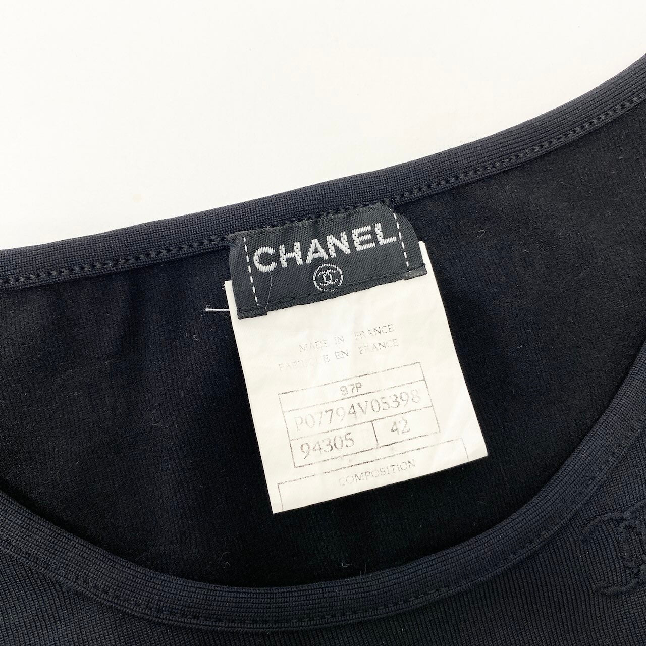 Ce8 CHANEL ヴィンテージ シャネル 97P 1997SS P07794 ココマーク チビT クロップド タイトカットソー サイズ42 ブラック レディースta1