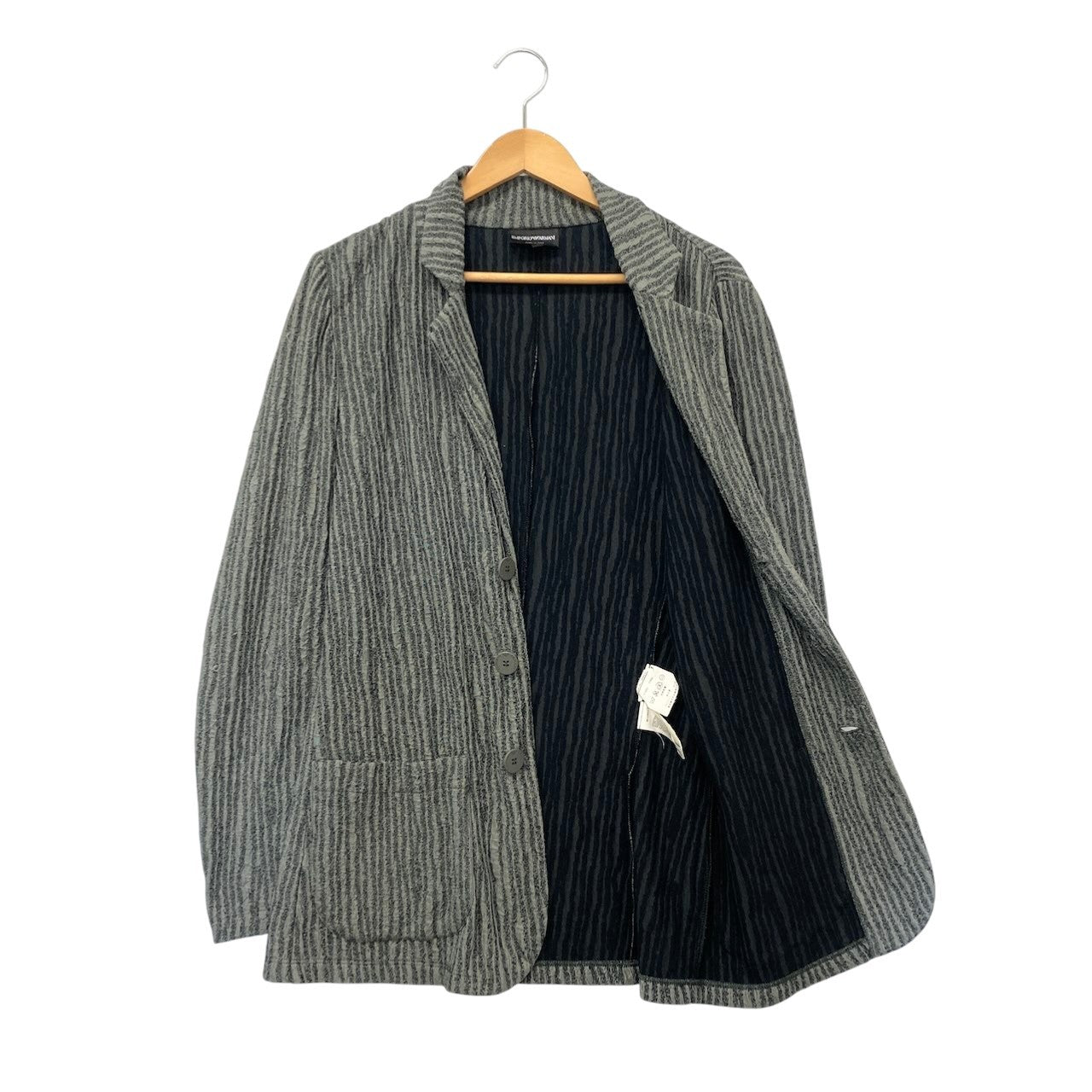 73c31 EMPORIO ARMANI エンポリオアルマーニ セットアンサンブル テーラードジャケット 半袖カットソー ストレッチ エンボス加工 Sサイズ グレー系 メンズ 男性用u02t
