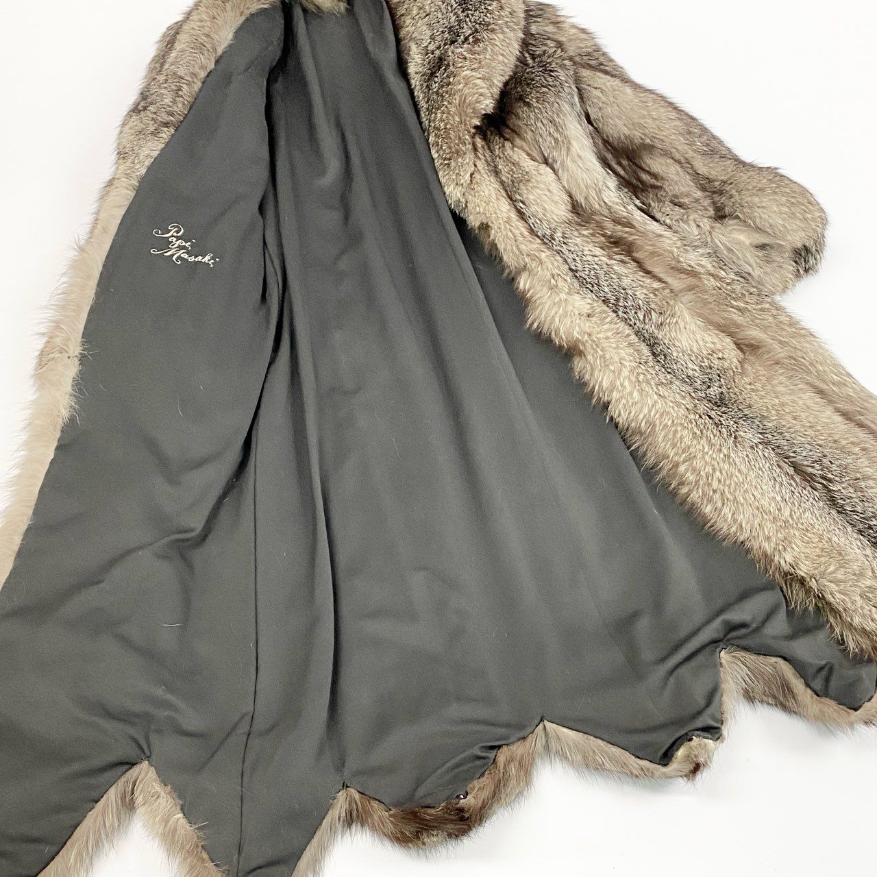 71a15 希少デザイン 極厚 シルバーフォックス 超ロングコート 丈120cm サイズF 茶系 本毛皮 Fox Fur Long Coatt18r