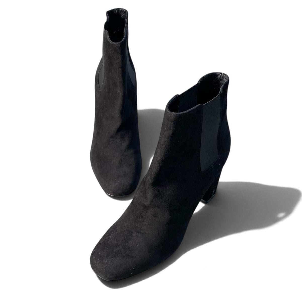1i16 【美品】SAINTLAURENT サンローラン サイドゴアブーツ スエードブーツ チャンキーヒール YSLロゴ 36サイズ ブラック スエード レディース 女性用u02t