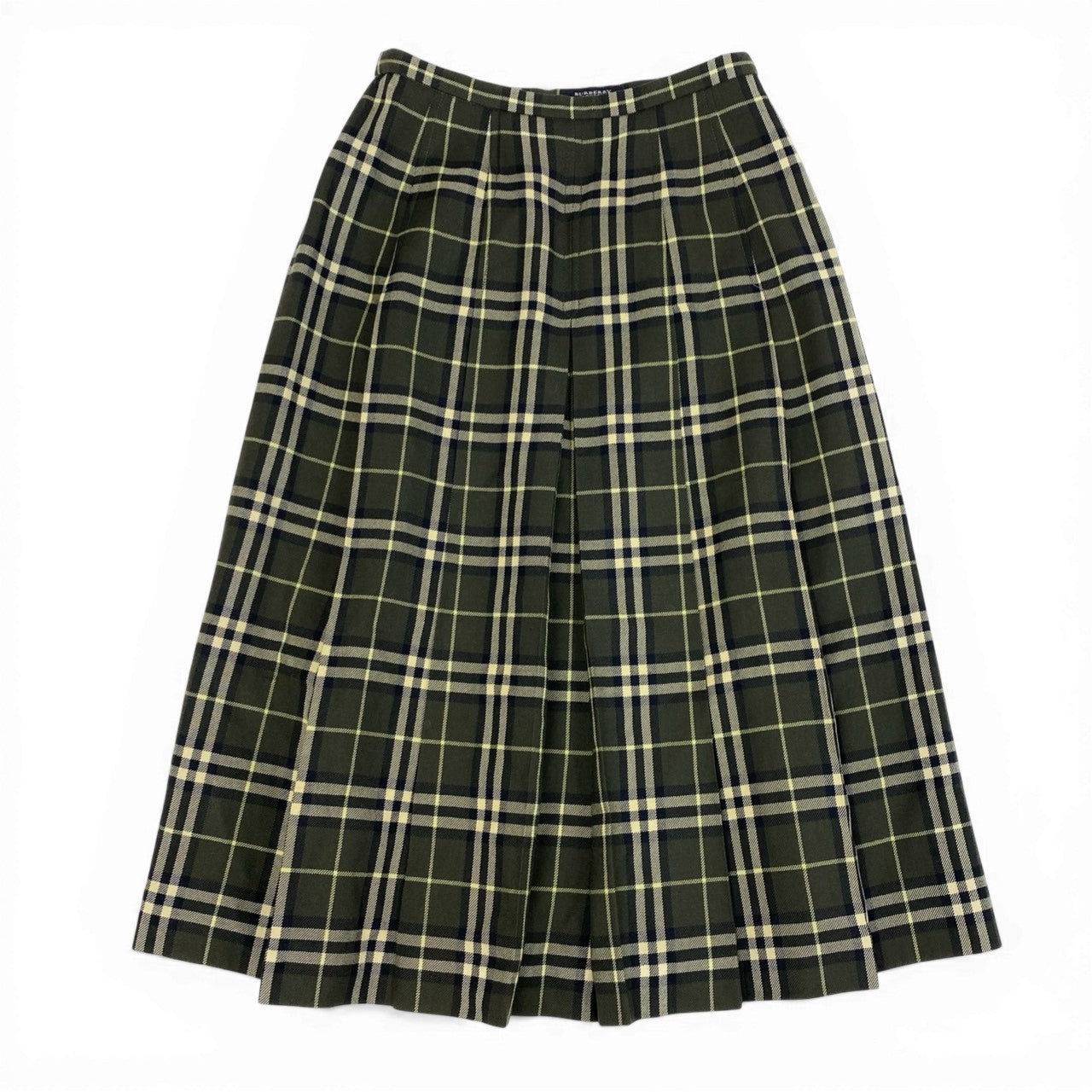 Ic18 BURBERRY LONDON バーバリー タックプリーツスカート ロングスカート ノバチェック レディース 女性服 サイズ40 グリーン系 カーキk02i