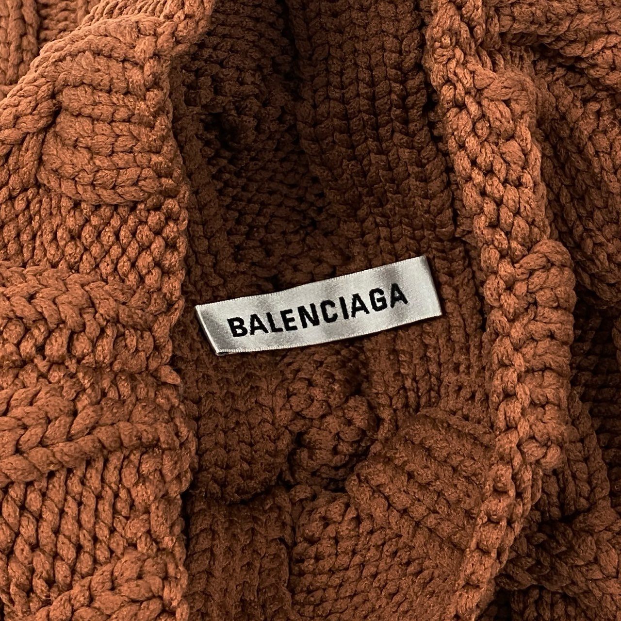 6h29 BALENCIAGA バレンシアガ ハイネックケーブルニット 長袖ニット タートルネック クロップド丈  Mサイズ ブラウン レディース 女性用k02i