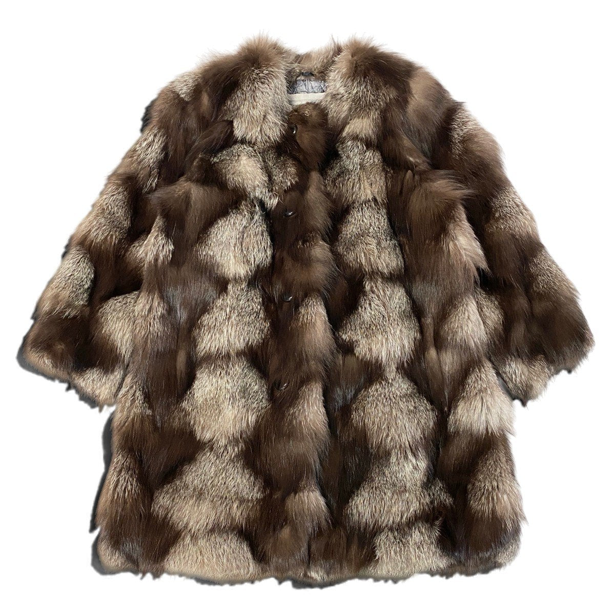 Ej26 【極美品】 Fleur KOBE FUR 毛皮コート ノーカラー シルバーフォックス 裏地総柄 サイズF FOX FUR 本毛皮 レディースu02t
