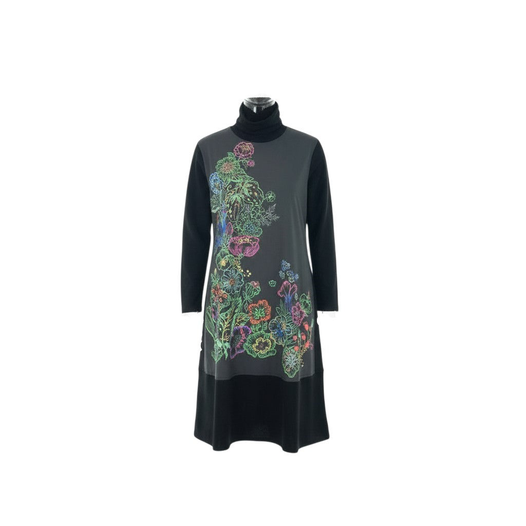 28k29 TOKUKO 1er VOL トクコプルミエヴォル 長袖 ロングワンピース 異素材切替 花柄プリント ストレッチ○ レディース 女性用 9 ブラックu02t