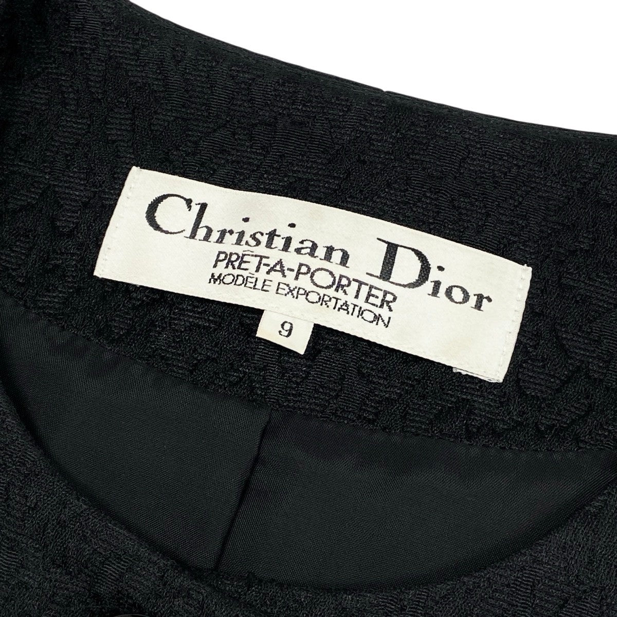 Ee28 Christian Dior クリスチャンディオール ジャガード セットアップスカート ノーカラージャケット フォーマル シルクウール混 サイズ9 ブラック レディースu02t