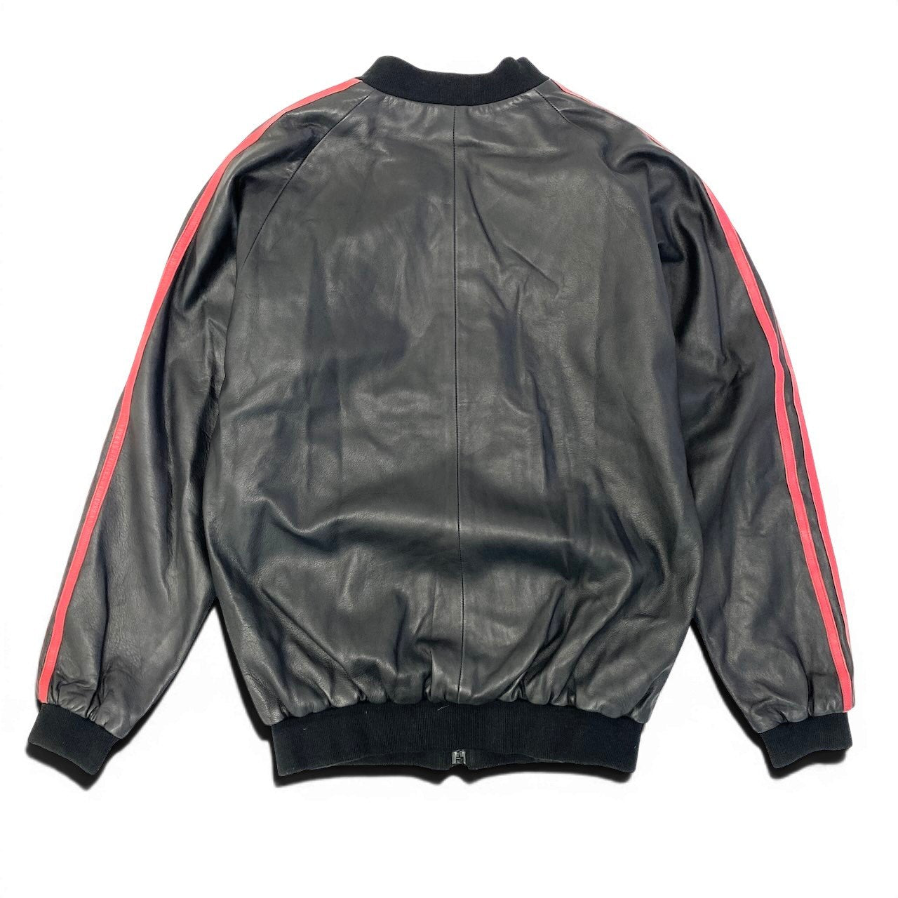 43e11 adidas アディダス 2002年 オリジナル レザージャケット ブルゾン トレフォイルロゴ Mサイズ ブラック ラムレザー メンズ 男性用k02i