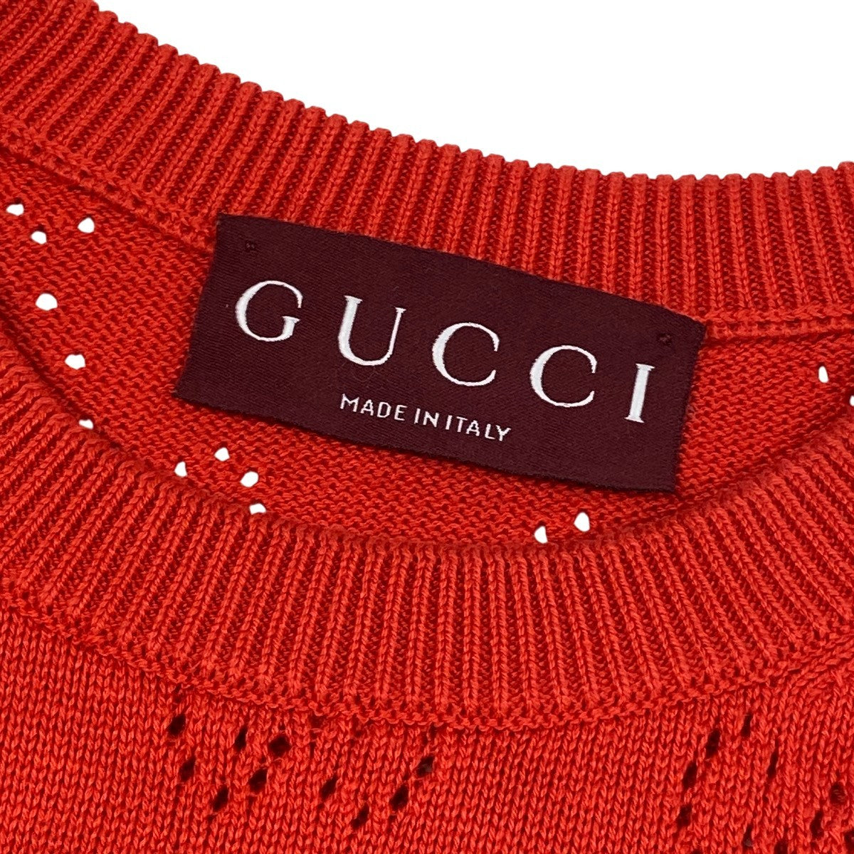 Ig3《美品》 GUCCI グッチ 現行品 GGポインテール コットンシルク トップ GG Pointelle Silk and Cotton Top 856204 サイズXS レッドt18r
