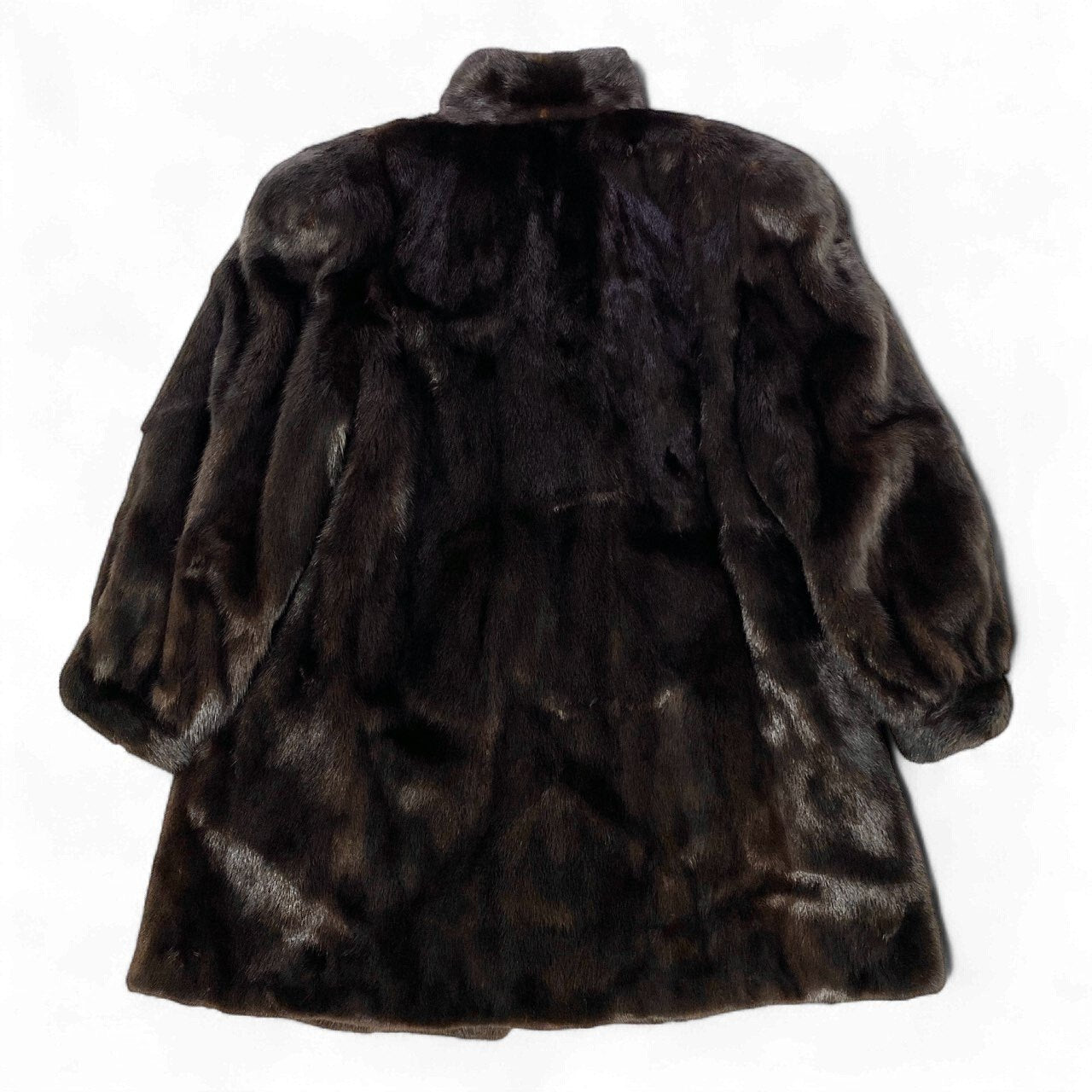 42k14【美品】MOONBAT ムーンバット 毛皮コート ファーコート ミンクファー セミロングコート 7～9サイズ ダークブラウン レディースu02t