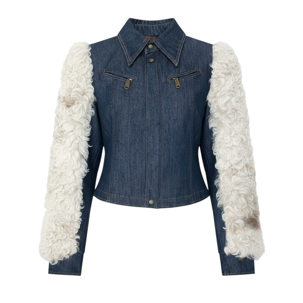Ig6 D＆G DOLCE＆GABBANA デニムジャケット 袖ラムファー イタリア製 Sサイズ インディゴ レディース 女性用u02t