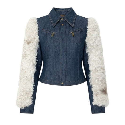 Ig6 D＆G DOLCE＆GABBANA デニムジャケット 袖ラムファー イタリア製 Sサイズ インディゴ レディース 女性用u02t