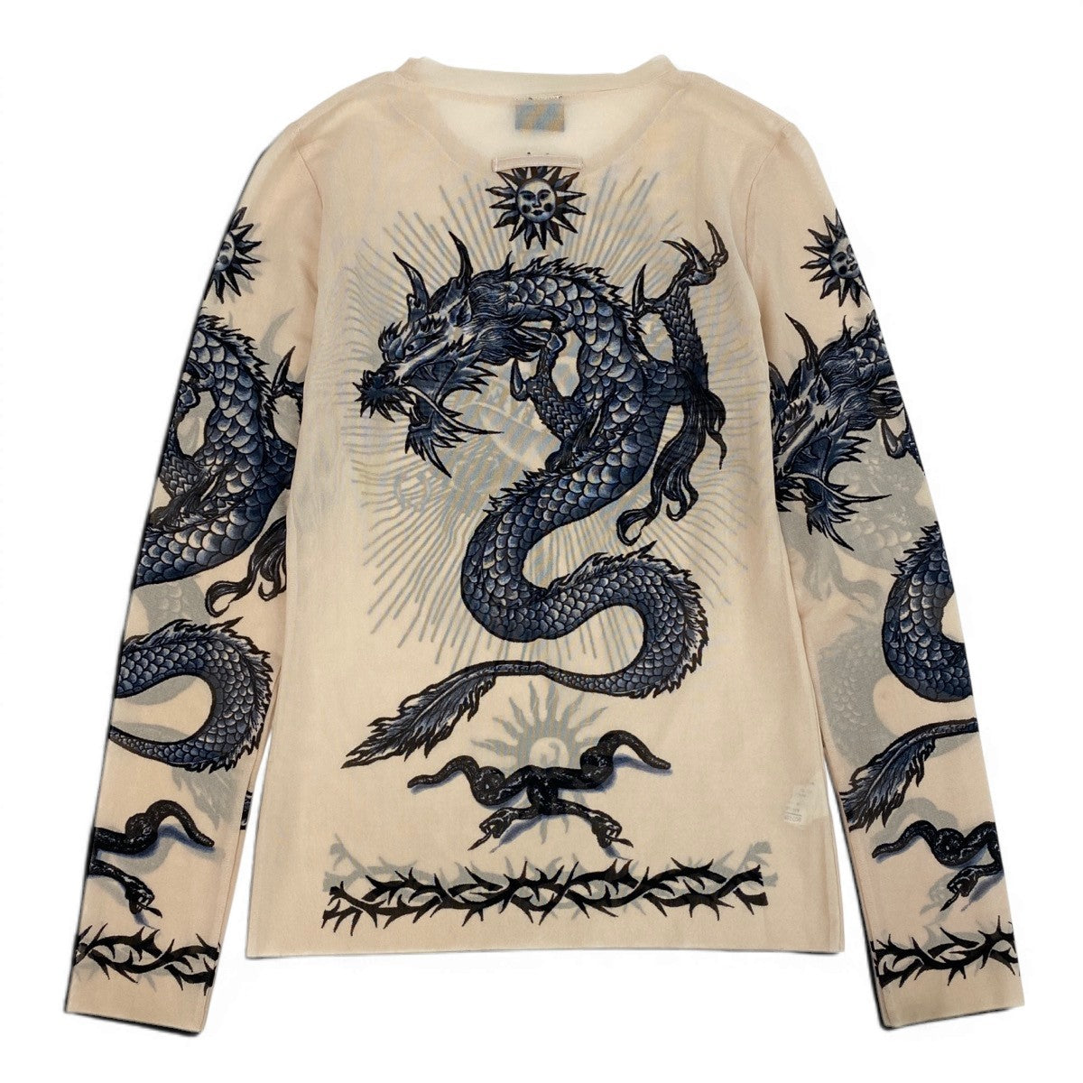Ae14 Jean Paul GAULTIER FEMME ジャンポールゴルチエ フェム パワーネット タトゥードラゴン メッシュカットソー 長袖 サイズ40 アイボリー レディース 女性服k02i