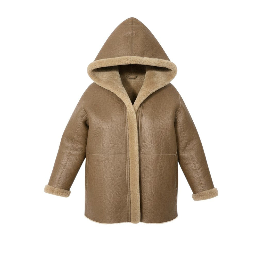 80a14《美品》 H BRAND エイチブランド ロンハーマン取扱 HARLEY ムートンコート レザーコート アウター xs ブラウン系 ムートン レディースu02t