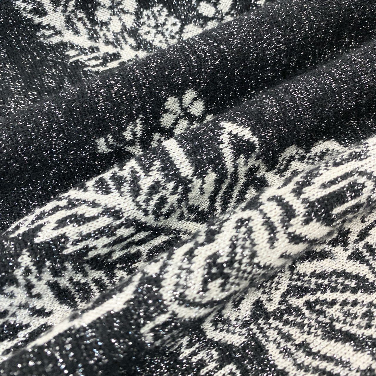 11k21 LEONARD FASHION レオナール ロングスリーブ ニットセーター ラメニット 花柄 クルーネック ウールブレンド  レディース 女性用 Ｍ ブラックu02t