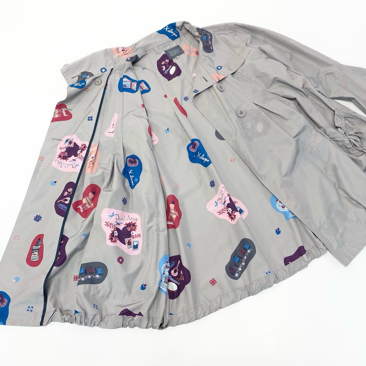 72a28《美品》 TOKUKO 1er VOL トクコプルミエヴォル 薄手コート ジャケット 裏地総柄 Aライン 9 ベージュ ポリエステル レディースu02t