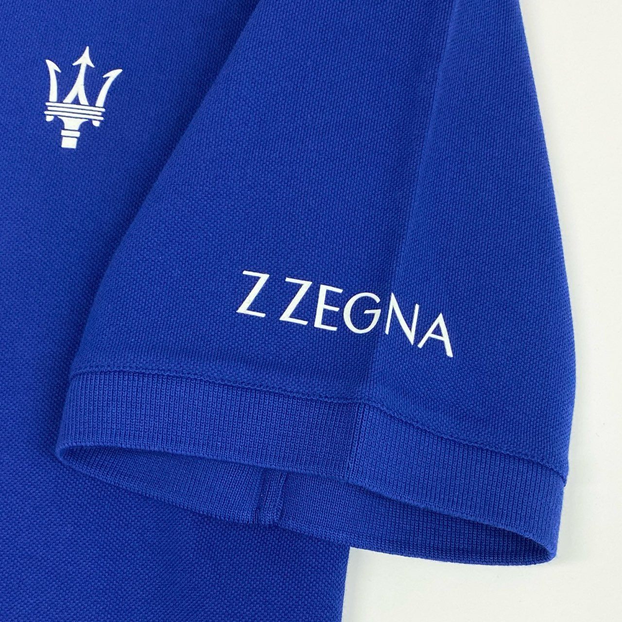 24i25 《未使用》 Z ZEGNA × MASERATI ゼニア マセラティ 半袖ポロシャツ トップス コラボ ハーフジップ サイズXL ブルー メンズ ゴルフu02t