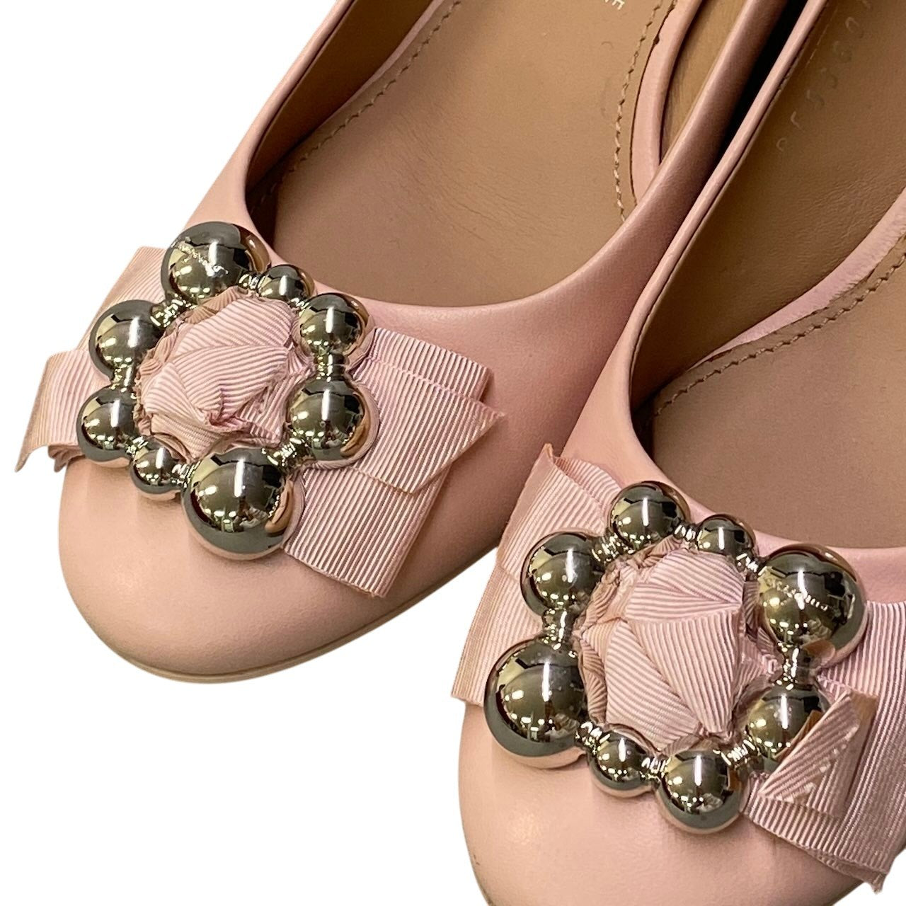 2e18 Salvatore Ferragamo サルヴァトーレフェラガモ ラウンドトゥ ヒールパンプス チャンキーヒール サイズ5 1/2 ピンク レディース 女性靴u02t