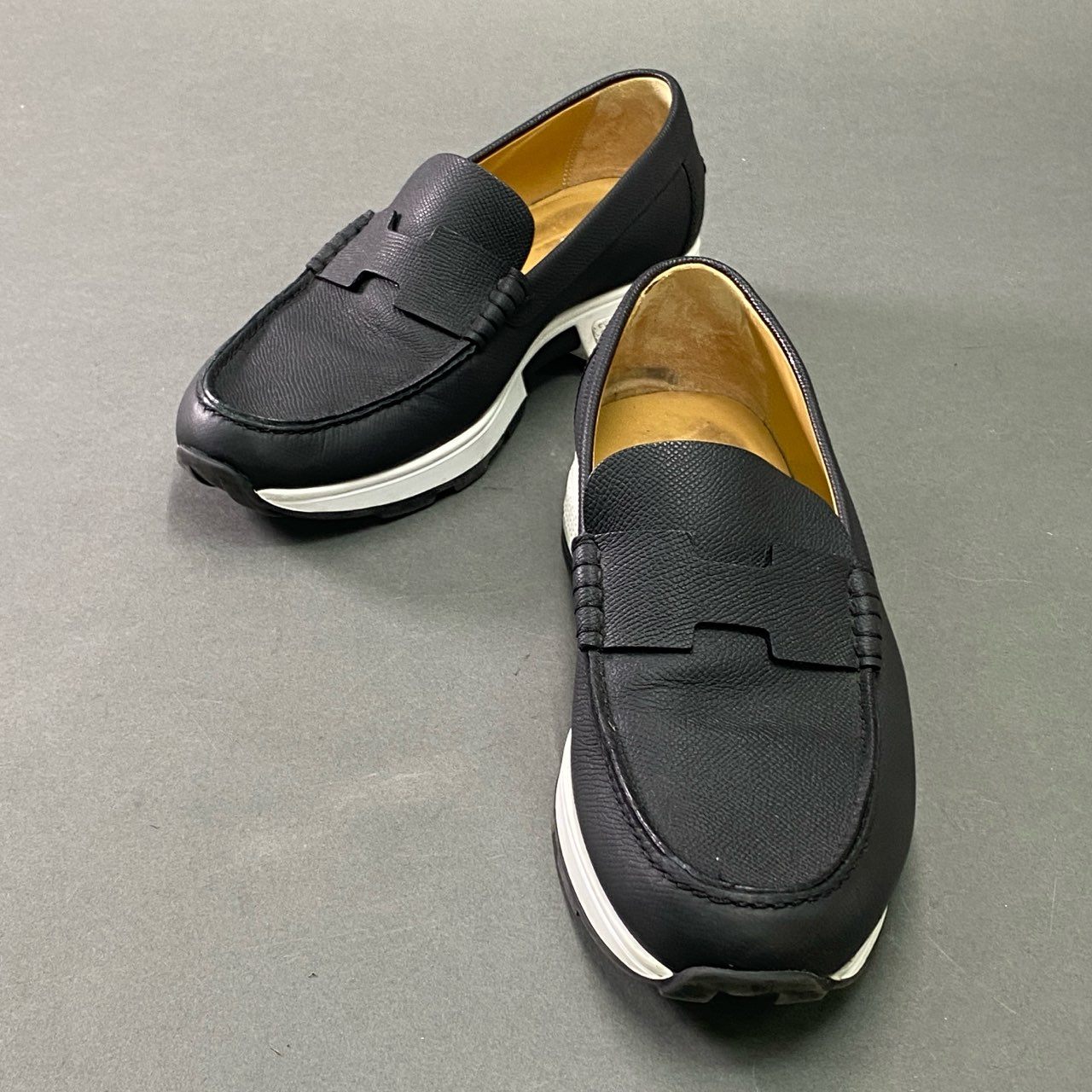 7b7 HERMES エルメス フラットシューズ スリッポン レザースニーカー Leather Hロゴ 保存袋付属 41 ネイビー