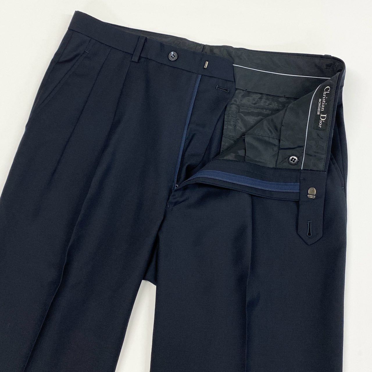 24i25 Christian Dior クリスチャンディオール ダブルスーツ セットアップ 裏地CDロゴ オールド サイズ101-91-180 ダークネイビー ウール メンズk02i