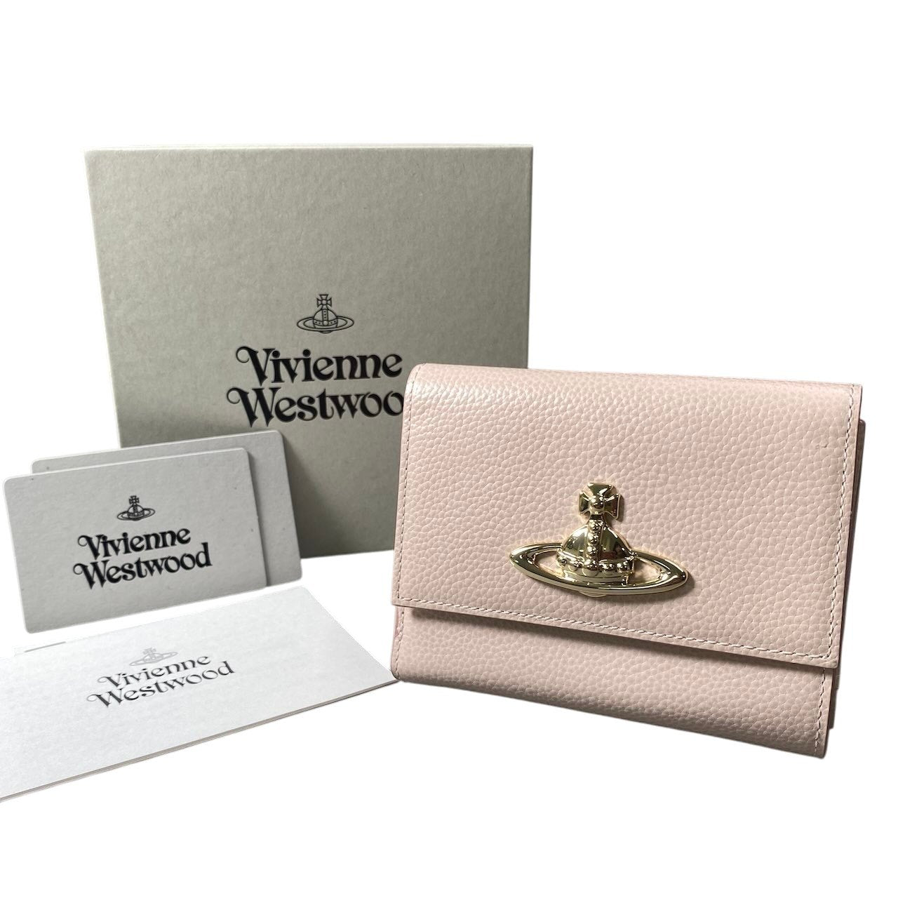 h11 【極美品】Vivienne Westwood 三つ折り財布 オーブ がま口 ベビーピンク レザー レディース 女性用t18r
