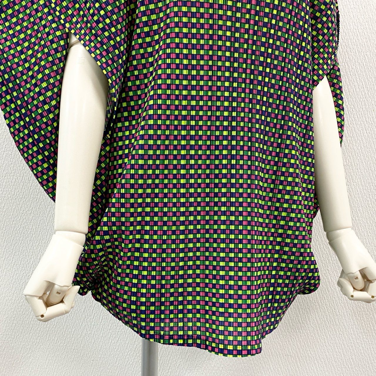 Aa7 【美品】 PLEATS PLEASE プリーツプリーズ イッセイミヤケ 変形トップス ポンチョ ジオメトリックプリント チェック柄 PP03-FK363 マルチカラー レディース 女性用k02i