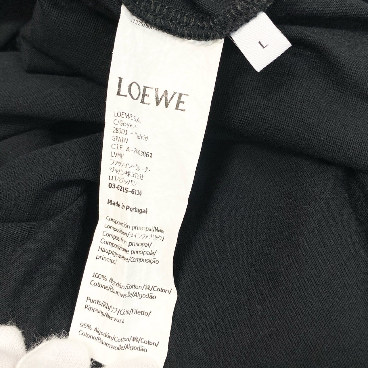 b23 LOEWE ロエベ アナグラム コットンTシャツ サイズL ブラック カットソー ロゴ刺繍 Logo Teet18r