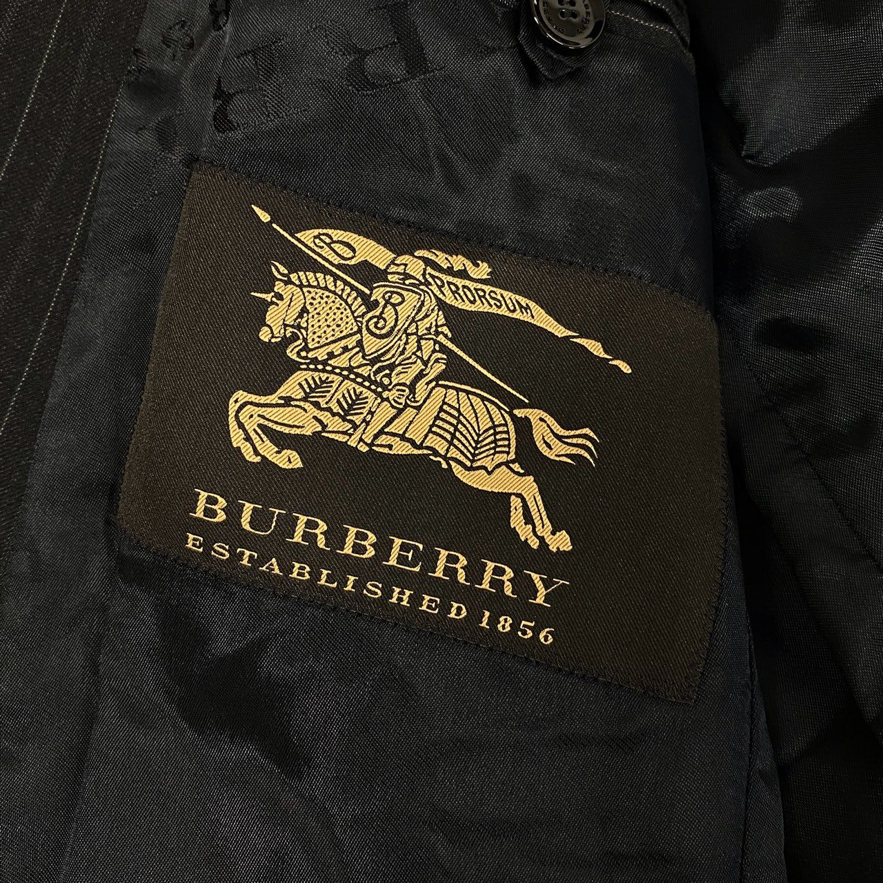 68L11 BURBERRY バーバリー イタリア製 コレクションライン シングルスーツ セットアップ 裏地ロゴ総柄 46 ブラック ストライプ ウール メンズ 男性用u02t