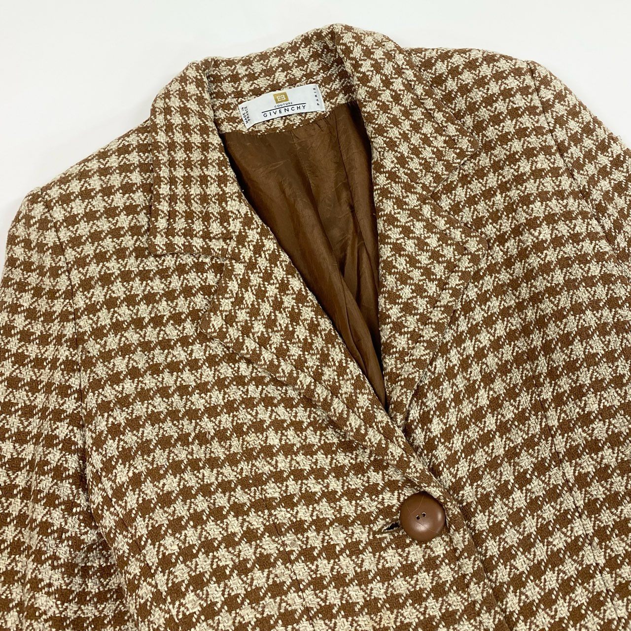 68d13 GIVENCHY ジバンシー テーラードジャケット ツイードジャケット 千鳥格子 ブラウン ベージュo07t